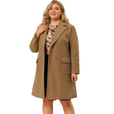 Agnes Orinda Women's Plus Size Winter Peacoat Notched Lapel Double Breasted Long Overcoats - Image 8