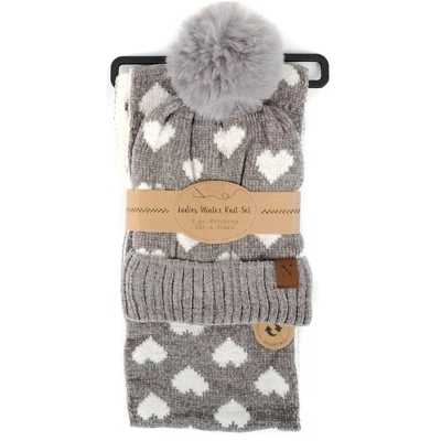 Women's 2pc Reversible Hearts Hat & Infinity Scarf Set - Image 7