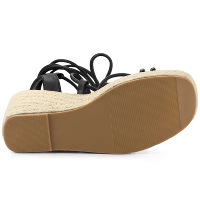 Allegra K Women's Lace Up Platform Heel Espadrilles Wedge Sandals - Image 4