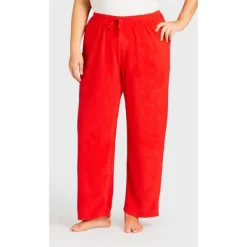 Women's Plus Size Plain Fleece Sleep Pant - Red | AVENUE
