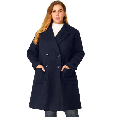 Agnes Orinda Women's Plus Size Winter Peacoat Notched Lapel Double Breasted Long Overcoats - Image 6
