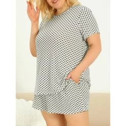 Agnes Orinda Women's Plus Size Nightwear Short Sleeve Shirt And Shorts Pajamas Set Polka Dots Sleepwear