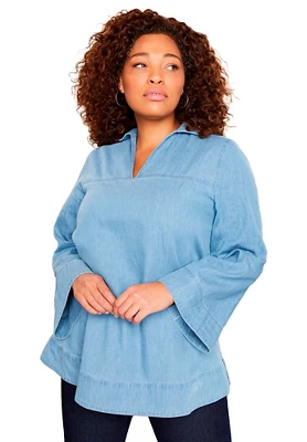 June + Vie By Roaman's Women’s Plus Size Cotton Denim Blouse