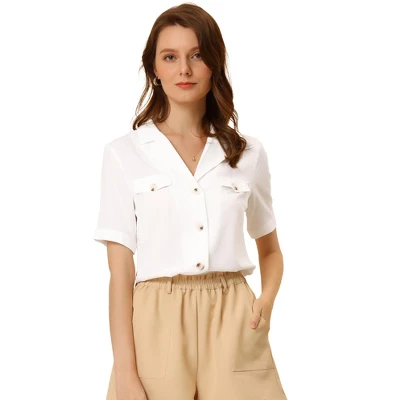 Allegra K Women's Summer Lapel V Neck Short Sleeve Work Button Down Shirts - Image 5
