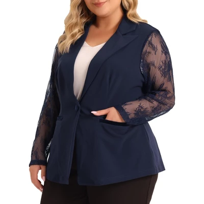 Agnes Orinda Women's Plus Size Work Flat Collar Notch Lapel Lace Front Blazers - Image 10