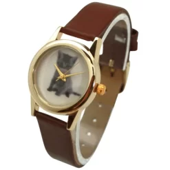 Olivia Pratt Cat And Dog Face Faux Leather Band Women Watch