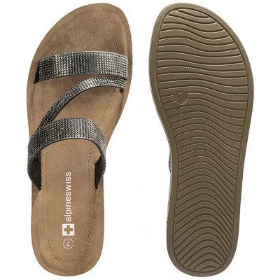 Alpine Swiss Womens Rhinestone Slide Sandals Dressy Summer Strappy Flat Shoes - Image 3