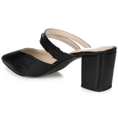 Journee Signature Womens Genuine Leather Kaitlynn Mules Low Block Heel Almond Toe Pumps - Image 6