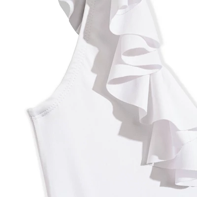 Liberty & Justice Women's High Leg Cheeky With Ruffle Neckline One Piece Swimsuit - White - Image 3