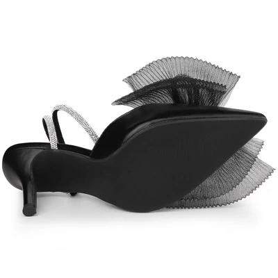 Perphy Rhinestone Mesh Bow Slingback Stiletto Heel Pumps For Women - Image 4